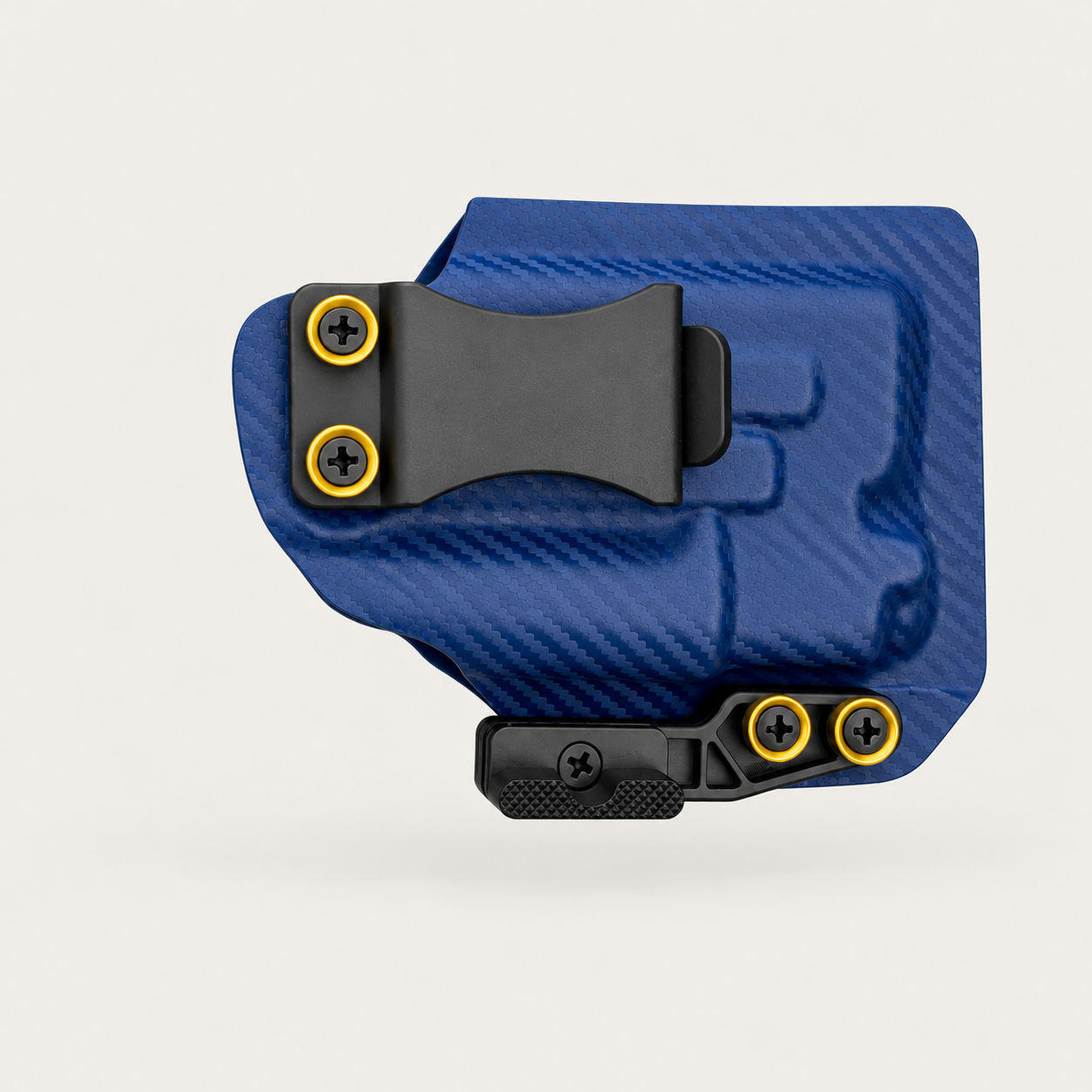 Hudson Apex front view with belt clip and yellow hardware